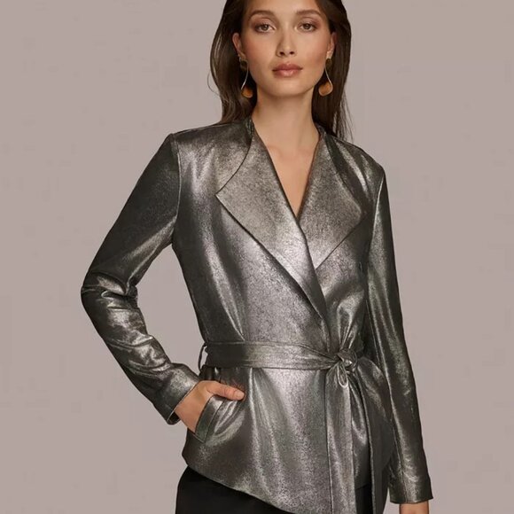 Donna Karan Women's Belted Metallic Jacket - Picture 10 of 16